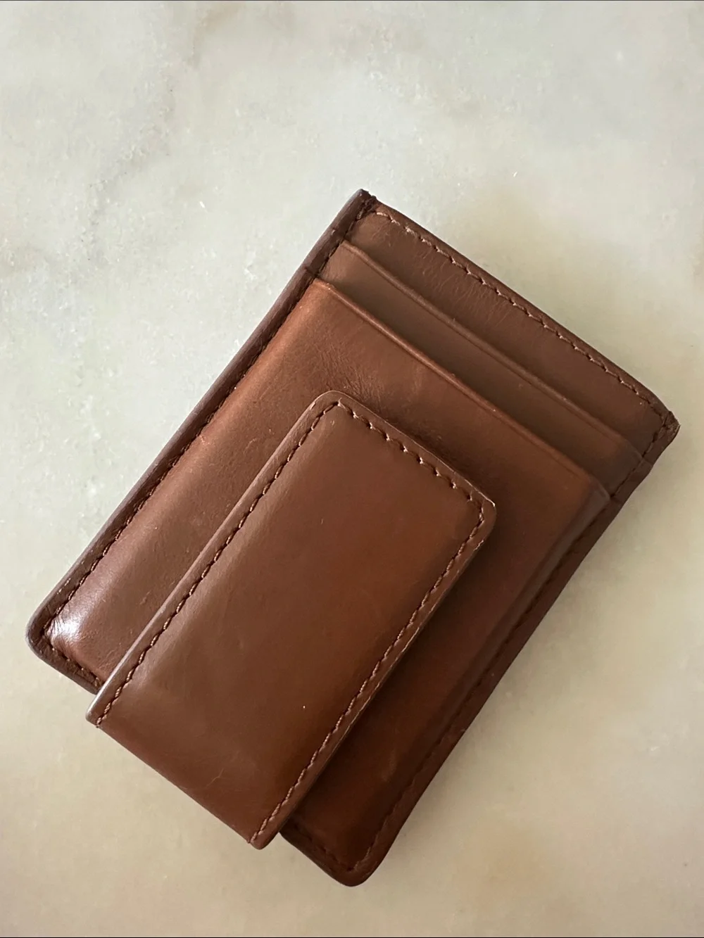 J. Crew Brown Leather Money Clip Card Holder